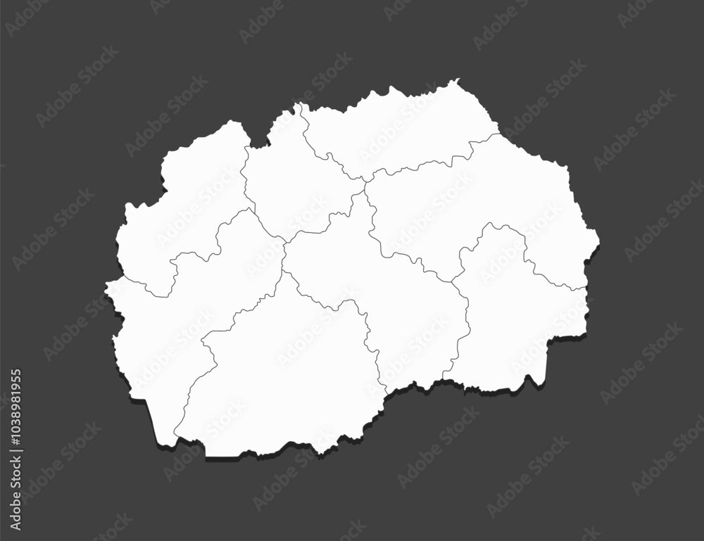 Fototapeta premium Map country North Macedonia divided on regions