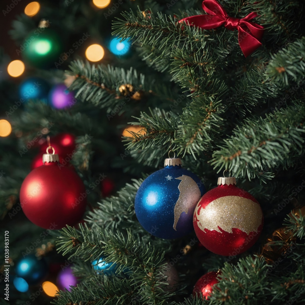 Fototapeta premium New year’s toys sparkle on the tree