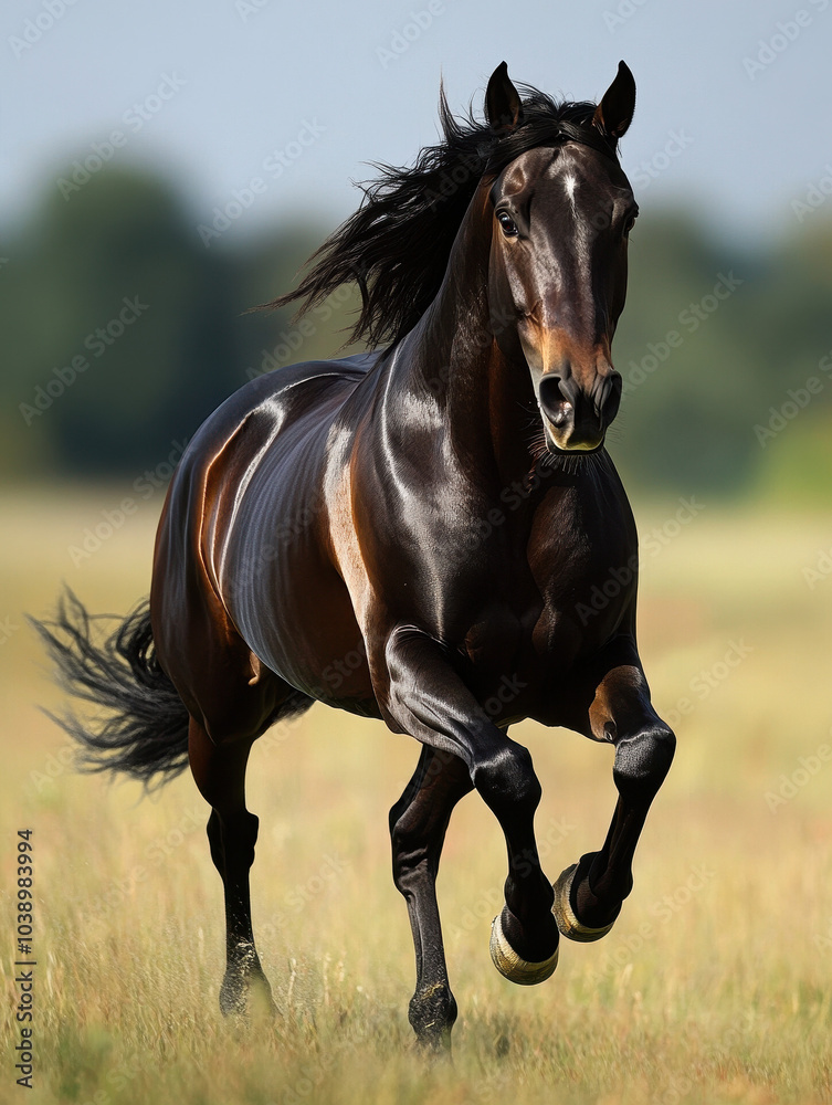 A horse running across a surface a field A horse running across a surface a field