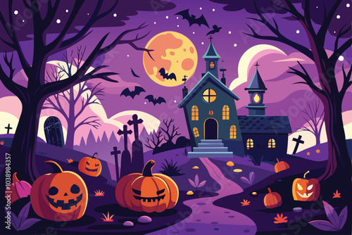 Haunted Churchyard Halloween Night Scene