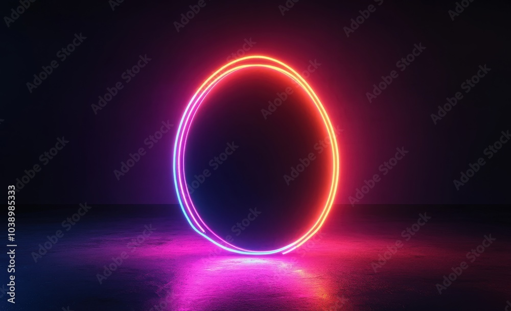 A glowing neon circular light sculpture in a darkened space during nighttime A glowing neon circular light sculpture in a darkened space during nighttime