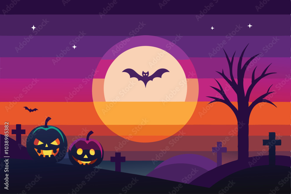 Halloween Night Scene With JackoLanterns and Bats Halloween Night Scene With JackoLanterns and Bats