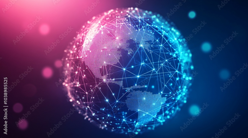A digital representation of the world with a network of connections A digital representation of the world with a network of connections
