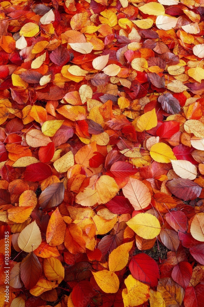 Colorful autumn leaves create a vibrant carpet on the ground in a serene outdoor setting Colorful autumn leaves create a vibrant carpet on the ground in a serene outdoor setting