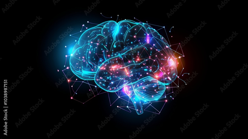 Futuristic ai brain icon with soft glow and data streams for tech visuals and connectivity themes Futuristic ai brain icon with soft glow and data streams for tech visuals and connectivity themes