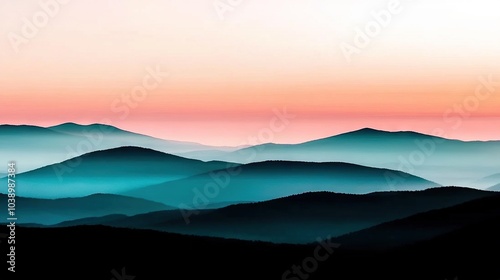  Mountain range viewed from afar with a pink-blue sky in the foreground and background