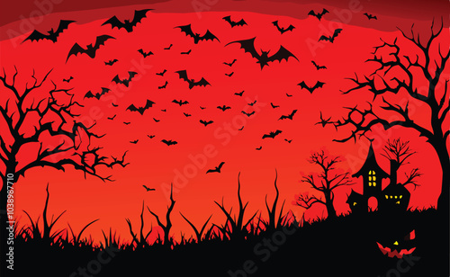 Halloween Night Bats Flying Haunted House