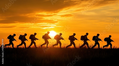 Hikers on Sunset Trek Through Countryside