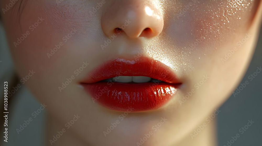Naklejka premium Glossy Red Lips Close Up Illustration