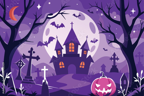 Spooky Halloween Night Haunted House Cemetery