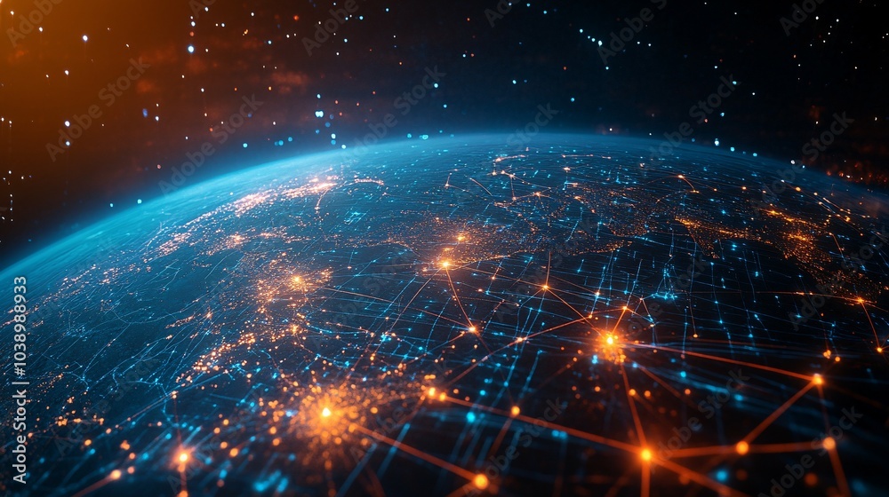 A Network of Connected Cities on Earth Illuminated at Night A Network of Connected Cities on Earth Illuminated at Night
