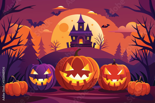 Spooky Halloween Night with Carved Pumpkins