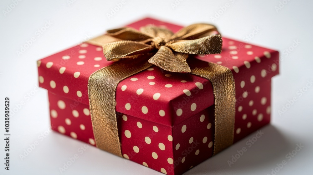 A beautifully wrapped red gift box with a golden ribbon on a simple background A beautifully wrapped red gift box with a golden ribbon on a simple background
