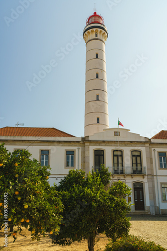 Vila Real de Santo Antonio lighthouse is located on the right bank of the river Guadiana, in Vila Real de Santo Antonio, in the Algarve region of Portugal. photo