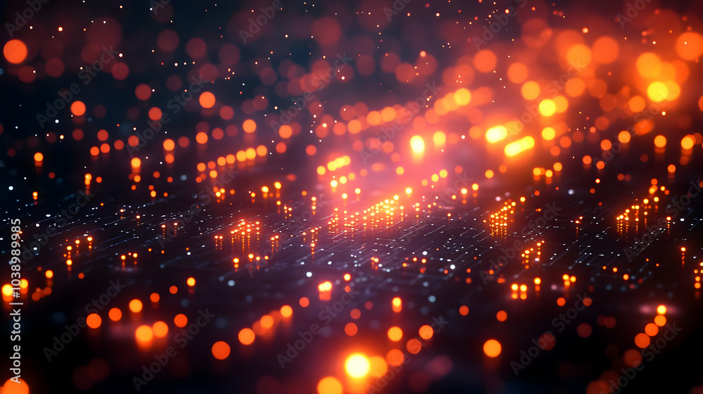 Fototapeta premium Abstract Orange Bokeh Lights and Glowing Lines Background