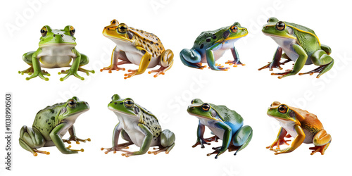 Colorful Frogs Collection, PNG collection, set bundle, isolate on transparent or white background photo