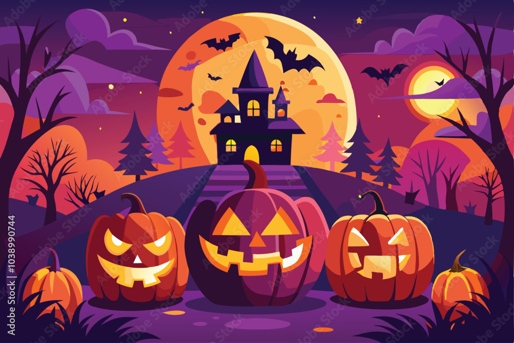 Halloween Night Haunted House Pumpkin Spooky Scene Halloween Night Haunted House Pumpkin Spooky Scene