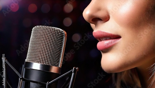 Professional Vocalist Singing into Microphone