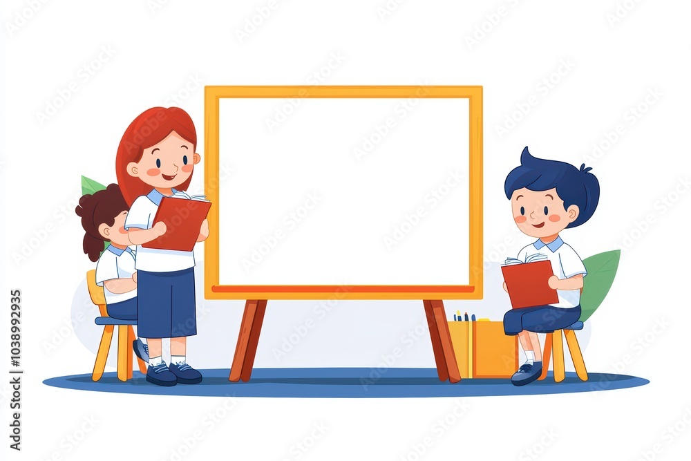 Children engaging in a classroom presentation with a blank board for creativity. Children engaging in a classroom presentation with a blank board for creativity.