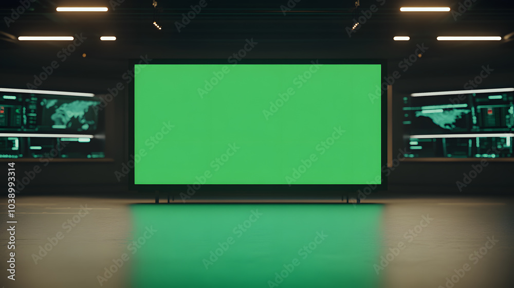 High-Tech Election Control Room with a Blank Green Screen: Modern Technology for Monitoring and Managing Elections High-Tech Election Control Room with a Blank Green Screen: Modern Technology for Monitoring and Managing Elections