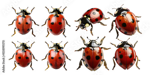 Colorful Collection of Ladybug Illustrations, PNG collection, set bundle, isolate on transparent or white background