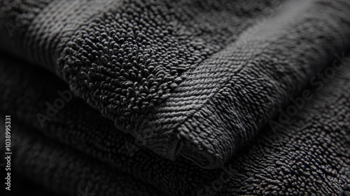 Soft black towel. Black cotton fabric towel texture