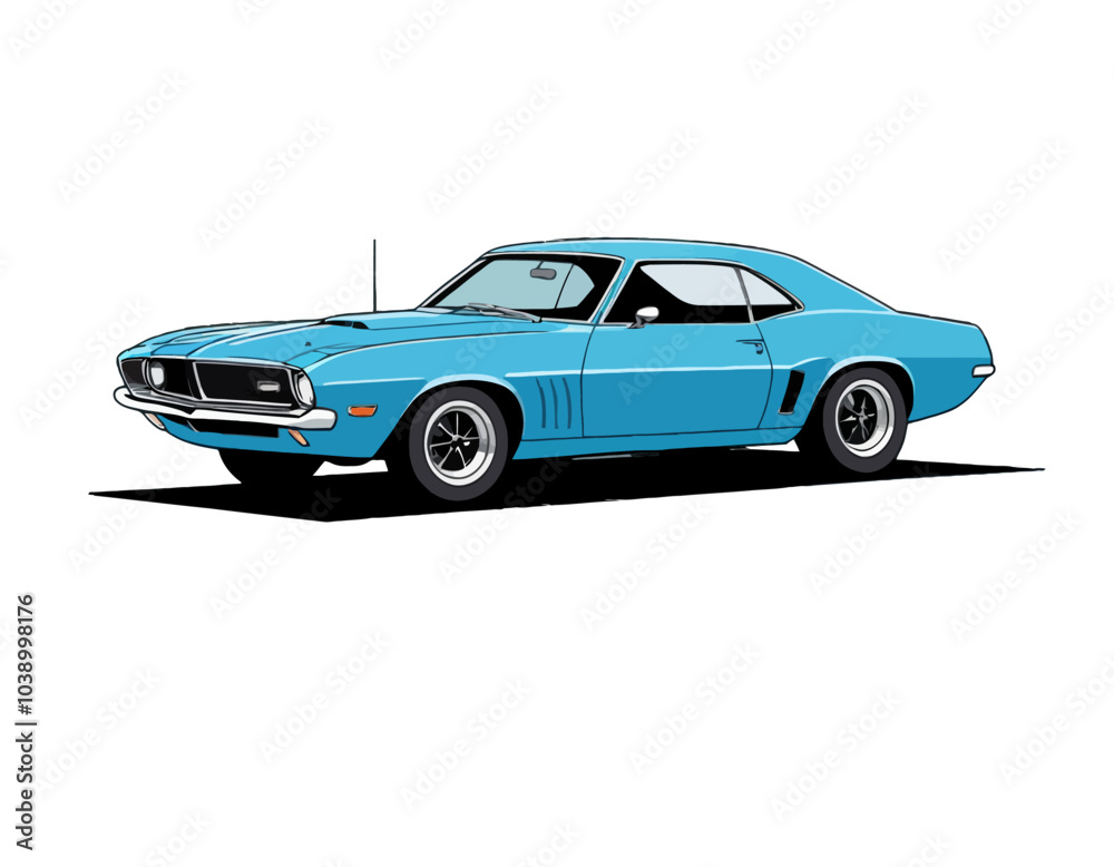 Fototapeta premium Vintage blue car illustration
