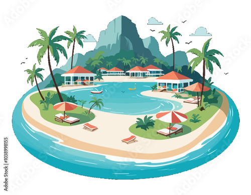 Colorful beach illustration with palm trees