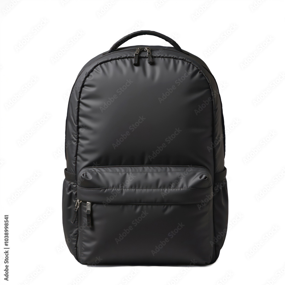 Naklejka premium Black backpack standing on white background