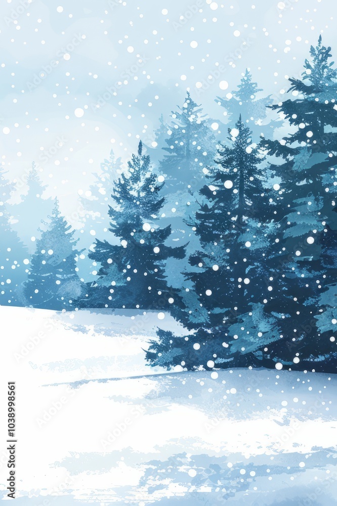 Obraz premium Winter forest of fir trees painted with watercolors.
