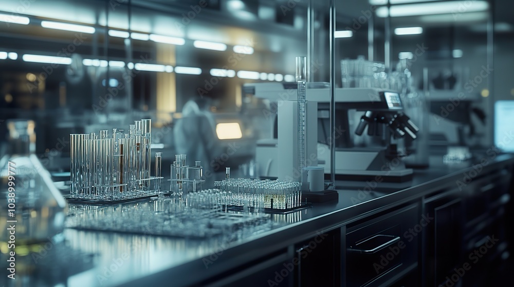 Sterile lab with advanced diagnostic machines and test tubes. Sterile lab with advanced diagnostic machines and test tubes.
