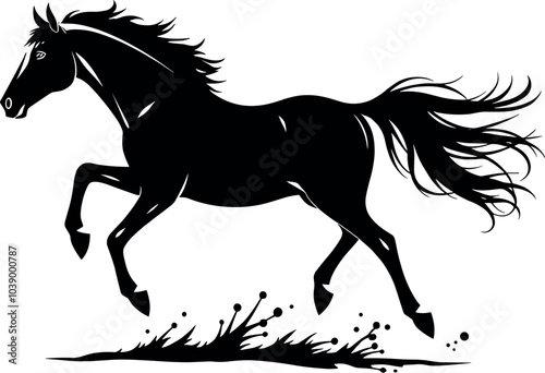 Horse galloping Vector Black Silhouette Design For T-Shirt