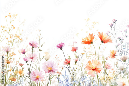 Flowers painted with watercolors on a white background