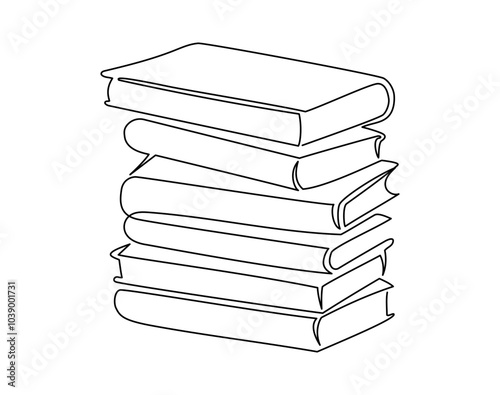 One continuous line drawing of stack books. Education in school and library studying in simple linear style.Writing draft business in Editable stroke. Doodle hand drawn vector illustration