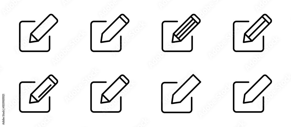 Edit icon set. Document edit icon. Text edit button. Pencil icon. Editable stroke line icons. Vector illustration. Edit icon set. Document edit icon. Text edit button. Pencil icon. Editable stroke line icons. Vector illustration.
