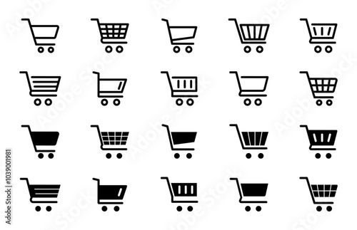 Shopping cart icon set. Trolley icon. Shopping basket icon. Online shopping button. Vector illustration.