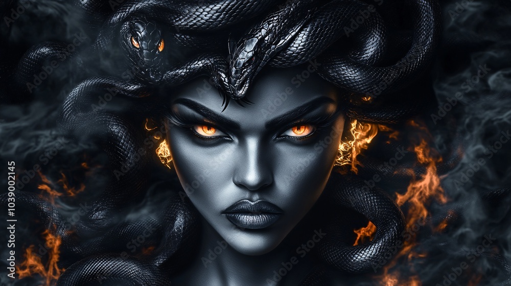 medusa, black female, fantasy character portrait, her hair are snakes, concept art, medusa, black female, fantasy character portrait, her hair are snakes, concept art,