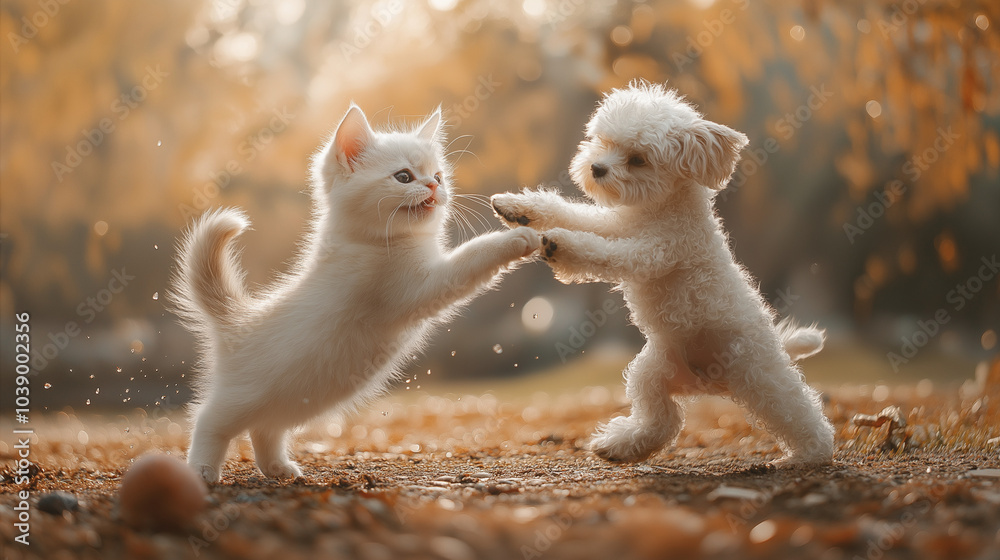 Obraz premium Kitten and Puppy Playtime 