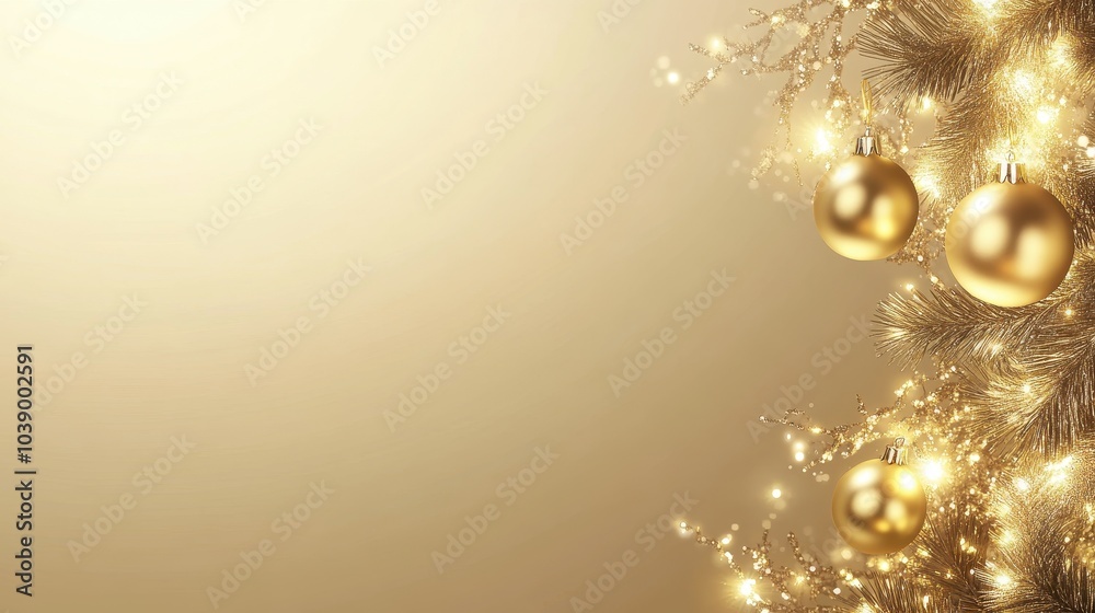 Elegant Christmas Tree with Glowing Golden Ornaments