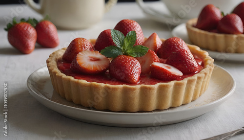 delicious strawberry and cream tart photo