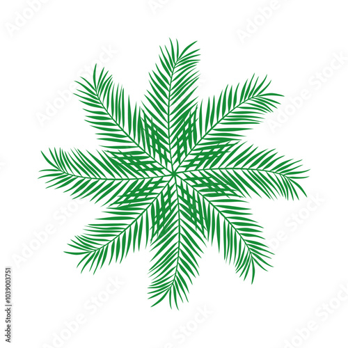 Tiempo de Navidad. Decoración primaveral. Logo con copo de nieve formado por siluetas de hojas de palma