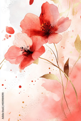 Flowers painted with watercolors on a white background