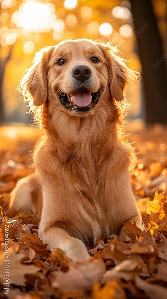 Golden retriever in fall leaves Golden retriever in fall leaves