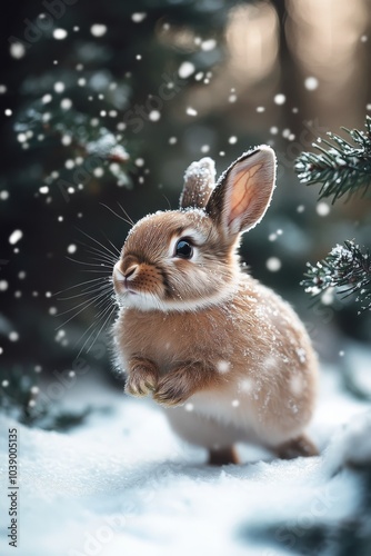 Fluffy Rabbit in Snowy Field