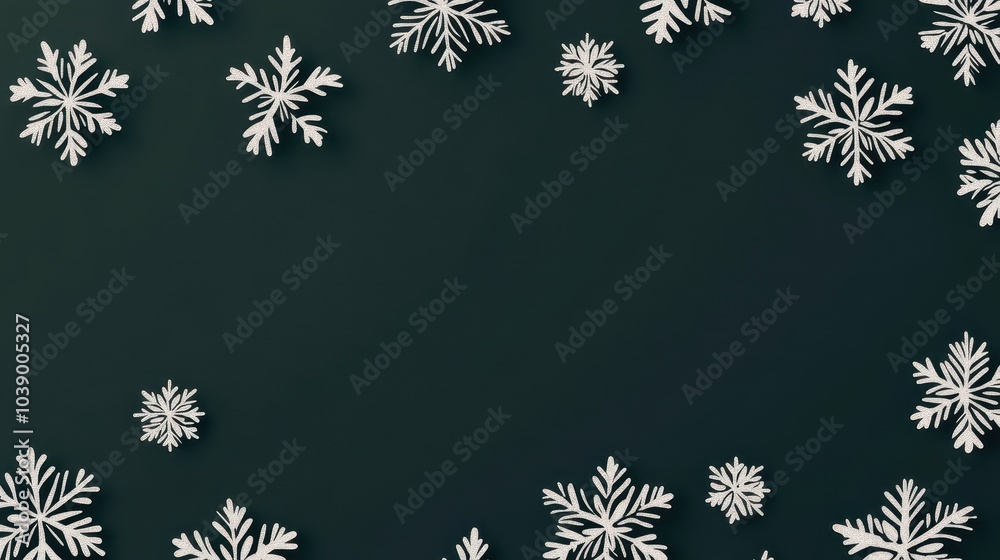 Snowy Snowflake Frame on Dark Background Snowy Snowflake Frame on Dark Background