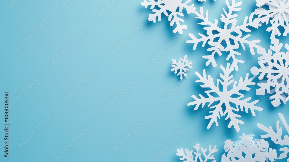 Enchanting Winter Wonderland - Elegant Snowflakes on Soft Blue Background Enchanting Winter Wonderland - Elegant Snowflakes on Soft Blue Background