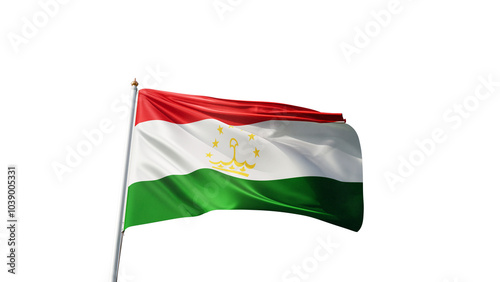 Flag of Tadjikistan with no background, transparent png, flag on a flag pole waving in the wind, national symbol of Tadjikistan, asian country, picture of a flag