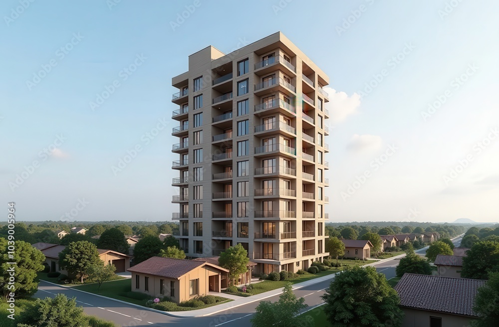 High residential building among parks High residential building among parks