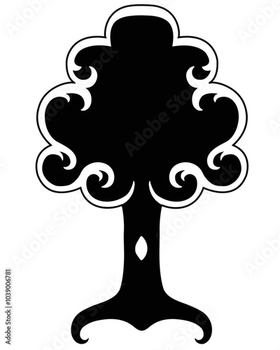 Fabulous stylized tree with a hollow, stylized plant - vector silhouette illustration for sign or logo. Hollow Tree - Botanical Pictogram or Icon	