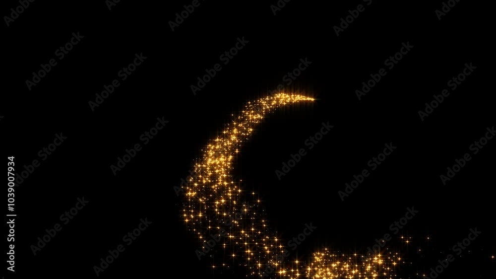 golden merry christmas text and golden shiny glitter stars trail animation on transparent background, alpha channel isolated holiday and new year design element